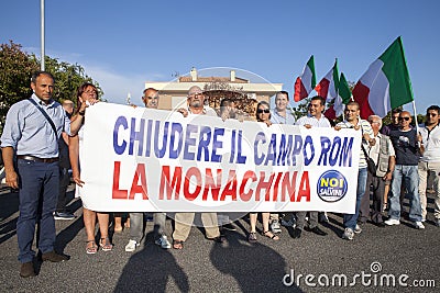 11 June 2015. Citizens protest against the gypsies in Rome, Italy Editorial Stock Photo