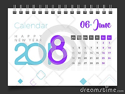 June 2018. Desk Calendar 2018 Vector Illustration