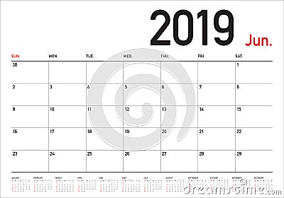 June 2019 desk calendar vector illustration Vector Illustration