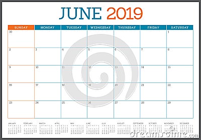 June 2019 desk calendar vector illustration Vector Illustration