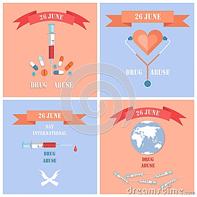 June 26 Drug Abuse Day Set Vector Illustration Vector Illustration