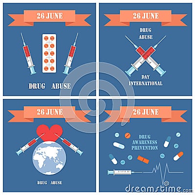 June 26 Drug Abuse Day Set Vector Illustration Vector Illustration