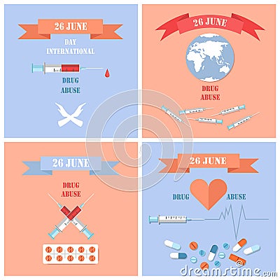 26 June International Day Against Drug Abuse Set Vector Illustration