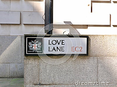 8 June 2023 - London, UK: Street sign indicating Love Lane EC2 Stock Photo