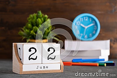 June 22nd. June 22 wooden cube calendar Stock Photo