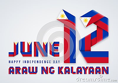 June 12, Philippines Independence Day congratulatory design with Philippine flag colors. Vector illustration Vector Illustration