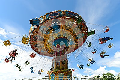 June 10, 2018: Photo of the carousel at an amusement park Editorial Stock Photo