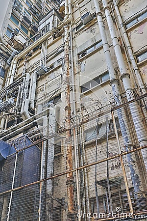 the pipe system outside of the building, hong kong , June 9 2023 Editorial Stock Photo