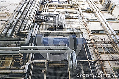 the pipe system outside of the building, hong kong , June 9 2023 Editorial Stock Photo