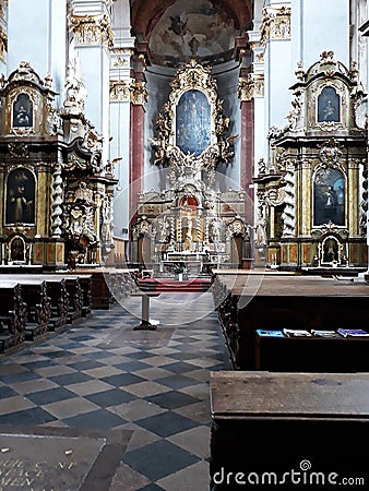 Interior of St. Giles Cathedral in Prague. Editorial Stock Photo