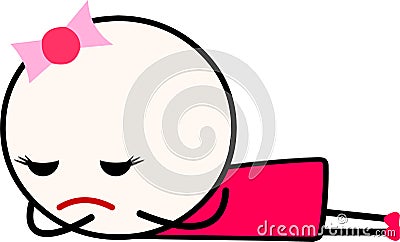 A sad cartoon girl laying down facing down while crying. Vector Illustration