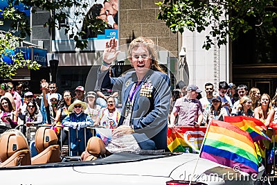 June 30, 2019 San Francisco / CA / USA - Kristin Beck, a transgender former US Navy SEAL, taking part at the SF Pride Parade on Editorial Stock Photo