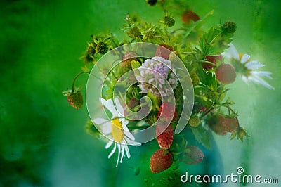 June strawberry bouquet in a green vase Stock Photo