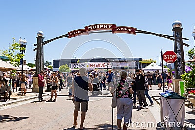 June 2, 2019 Sunnyvale / CA / USA - People participating at the Art, Wine & Music Festival in downtown Sunnyvale, South San Editorial Stock Photo