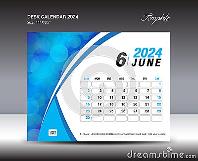 June 2024 template- Desk Calendar 2024 year template, wall calendar 2024 year, Week starts Sunday, Planner design, Stationery Vector Illustration