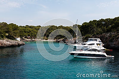 June 16th, 2017, Cala Sanau, Mallorca, Spain - boats near the beach Editorial Stock Photo