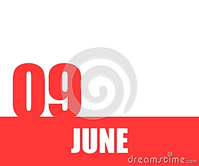 June. 09th day of month, calendar date. Red numbers and stripe with white text on isolated backgrounmonthd. Stock Photo