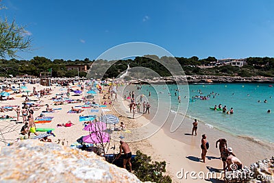 June 16th, 2017, Felanitx, Spain - Cala Marcal beach and its turquoise water Editorial Stock Photo