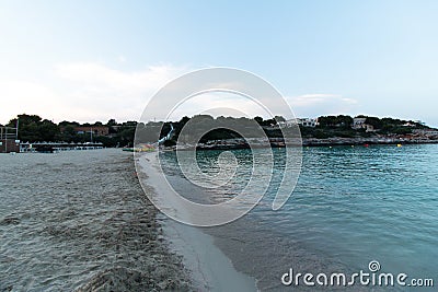 June 16th, 2017, Felanitx, Spain - view of Cala Marcal beach at sunset without any people Editorial Stock Photo