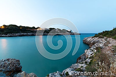 June 16th, 2017, Felanitx, Spain - view of Cala Marcal beach at sunset without any people Editorial Stock Photo