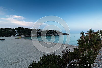 June 16th, 2017, Felanitx, Spain - view of Cala Marcal beach at sunset without any people Editorial Stock Photo