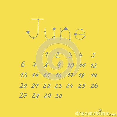 June 2021 vector calendar grey yellow 2021 minimalist style Stock Photo