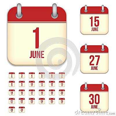 June vector calendar icons Vector Illustration