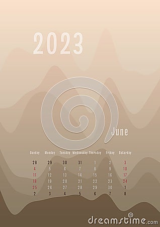 2023 june vertical calendar every month separately. monthly personal planner Vector Illustration