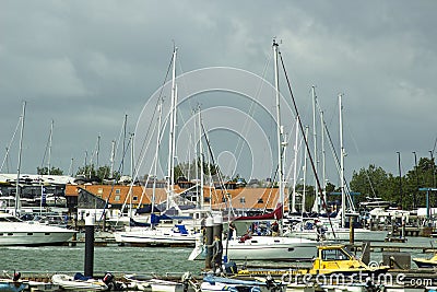 Vessels on their moorings at the harbour and marina on the river Hamble at Warsash on the South Coast of England Editorial Stock Photo