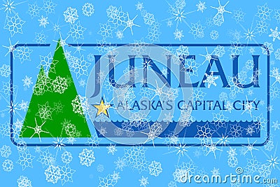Juneau, Alaska winter snowflakes flag background. United States of America Stock Photo
