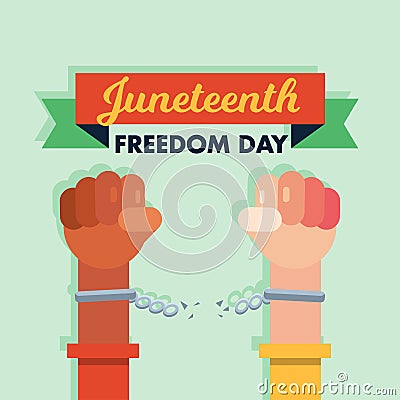 Juneteenth Freedom Day 19 June hands handcuffs Independence celebration poster design vector Vector Illustration