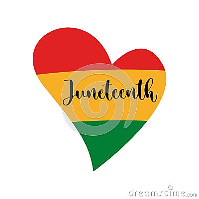 Juneteenth quote with heart flag isolated on white background. Vector flat illustration. Vector Illustration