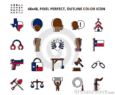 Juneteenth Slavery Related Pixel Perfect Colored Icon Set Vector Illustration Design Vector Illustration