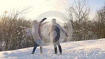 Junge Paare, die im Schnee am schneebedeckten Park spielen stock video footage Junge Paare, die im Schnee am schneebedeckten Park spielen stock video footage