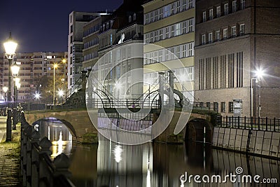 JungfernbrÃ¼cke Berlin at Night Stock Photo