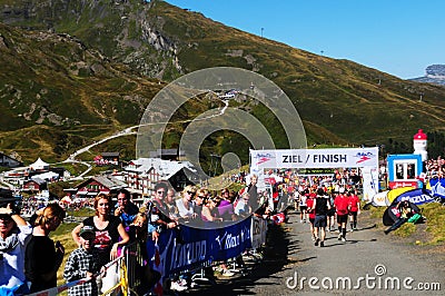 Thousands of people at the Jungfrau-Marathon sport event at the train station Kleine Scheidegg Editorial Stock Photo
