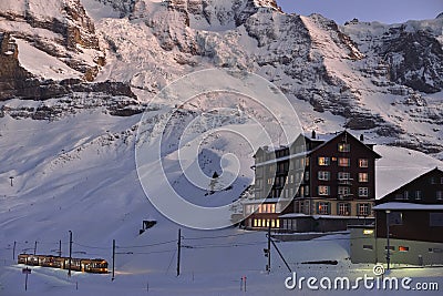 Jungfraubahn at Kleine Scheidegg, Swiss Alps Stock Photo