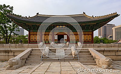 Junghwajeon, main hall of Deoksugung, a palace for Korea`s royal family in Joseon dynasty in Seoul, South Korea Stock Photo