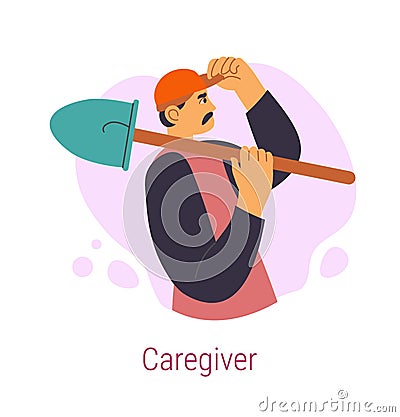 Jungian archetype of caregiver, man with shovel Stock Photo