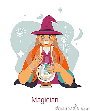 Jungian archetype of Magician, woman with ball Vector Illustration