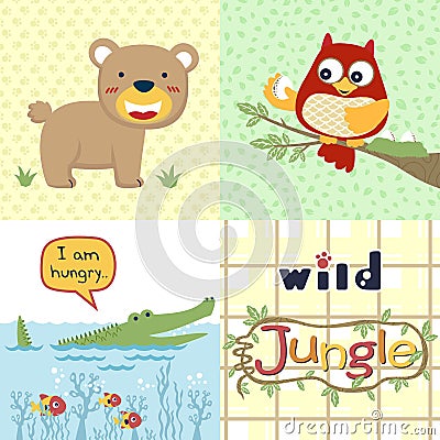 Group of jungle animals cartoon Vector Illustration