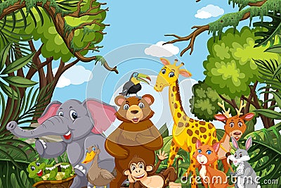 Jungle animals in natue scene Vector Illustration