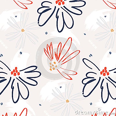 Jungle art. Botanical flowers canvas pattern. Best contemporary wallpaper. Arty hipster decoration. Repeat floral island fabric co Vector Illustration