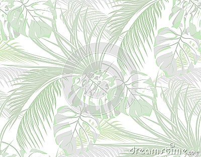 Jungle. background of leaves of tropical palms, monster, agave. Seamless. Isolated on white. illustration Vector Illustration