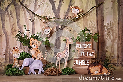 Jungle cute animals 3d custom decor Stock Photo