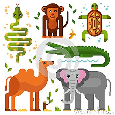 Jungle or exotic animals icons Vector Illustration