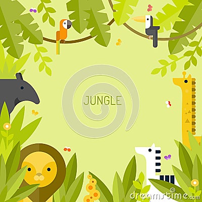 Jungle frame. Ð¡ute tropical animals. Vector Illustration