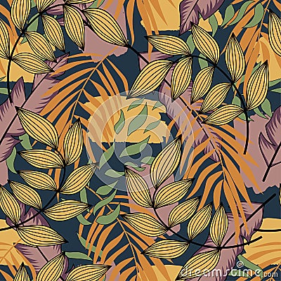 Jungle leaf seamless vector floral pattern background. Trendy summer Hawaii print. Vector design. Jungle print. Floral Vector Illustration