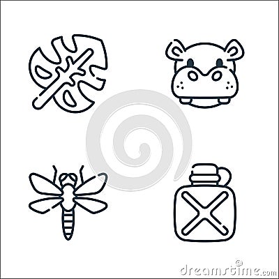 Jungle line icons. linear set. quality vector line set such as canteen, dragonfly, hippopotamus Vector Illustration