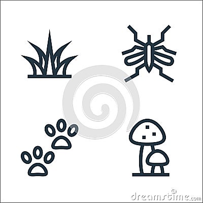 jungle line icons. linear set. quality vector line set such as mushrooms, footprint, mosquito Vector Illustration